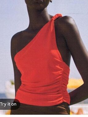 Zara One-Shoulder Ruched Red Women's Top
